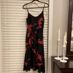 Loft Black & Mauve Floral Midi Dress